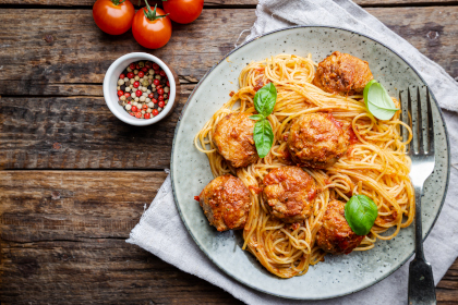 Plate of spaghetti with meatballs